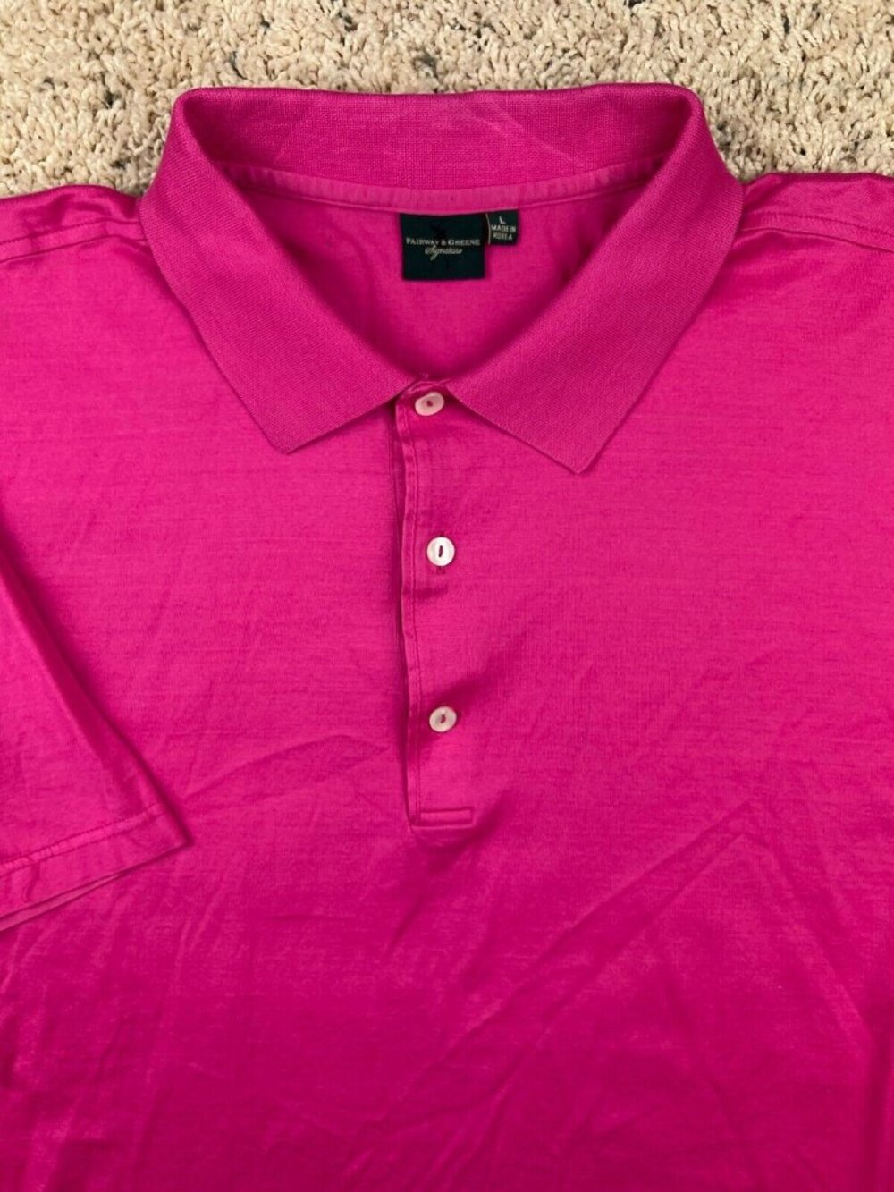 Fairway & Greene Signature Polo Mens Large Pink Magenta Blank Golf Shirt Cotton